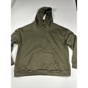 Women's Green Waffle-Knit Hoodie kangaroo‎ pocket Cozy Size L